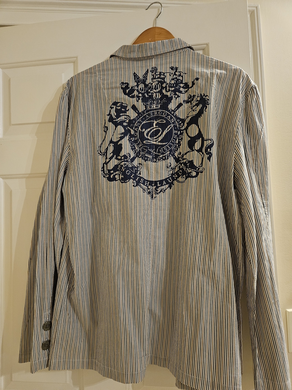 English Laundry Striped "ELEGANT ARROGANT ENGLISH" Blazer Jacket w Crest Logo XL
